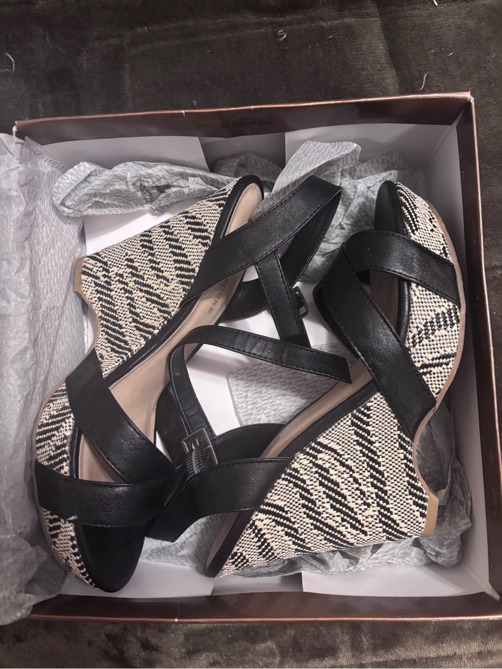 Audrey Brooke Black and Cream Woven Wedge Sandals